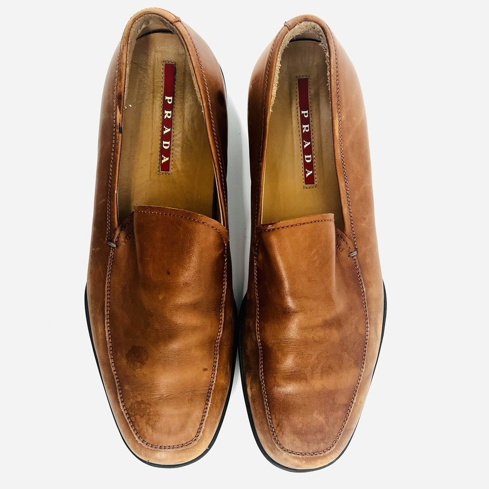 Prada Men's Brown Leather‎ Loafers Shoes Size 7.5 Y2K Era Rubber Sole Italy - Picture 3 of 16
